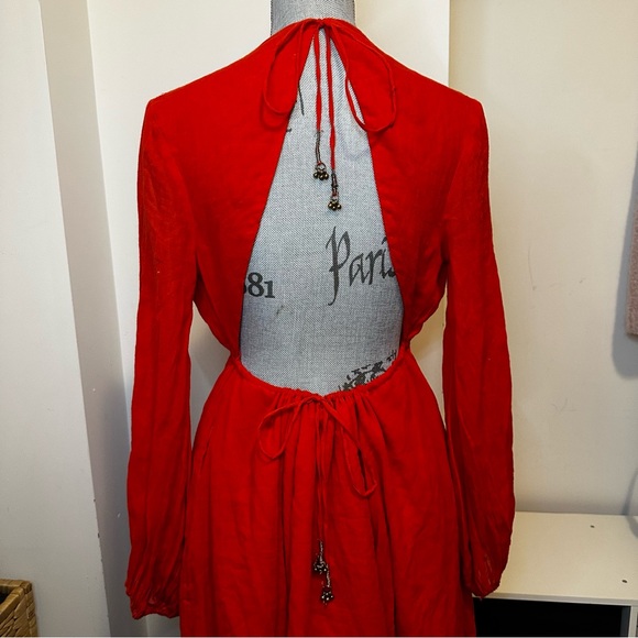Free People Formentera Long Sleeve Mini Dress Red - Small Oversized - Picture 7 of 16